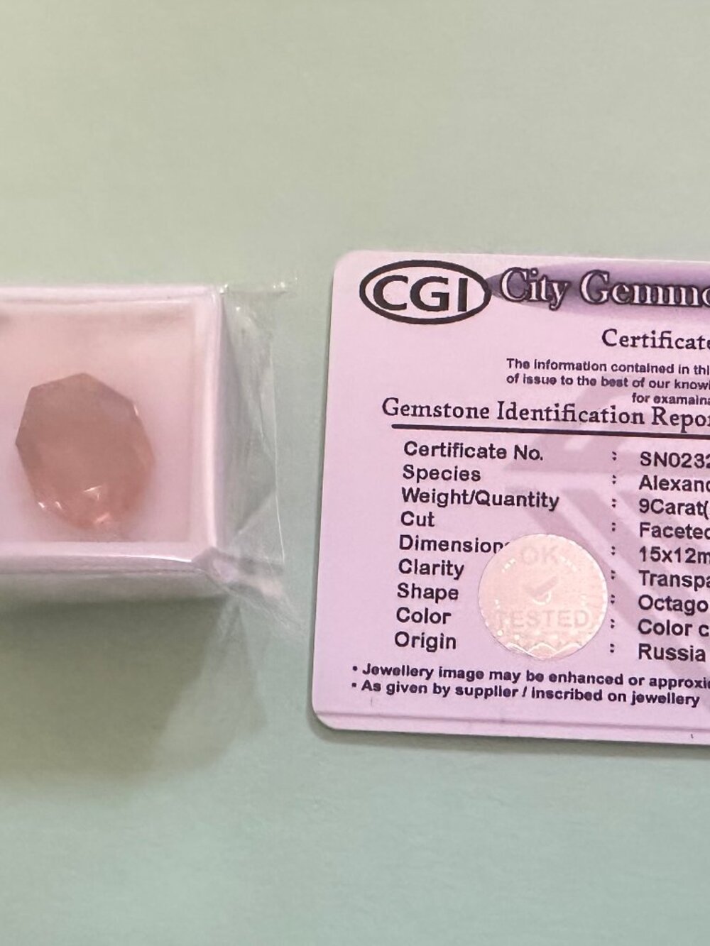 9Ct Rare Natural Russian Alexandrite Color Change Octagon Cut Certified Gemstone